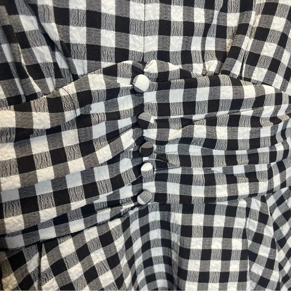 Boston Proper Puff Sleeve High Low Buffalo Check V Neck Baby Doll Top - Picture 4 of 7